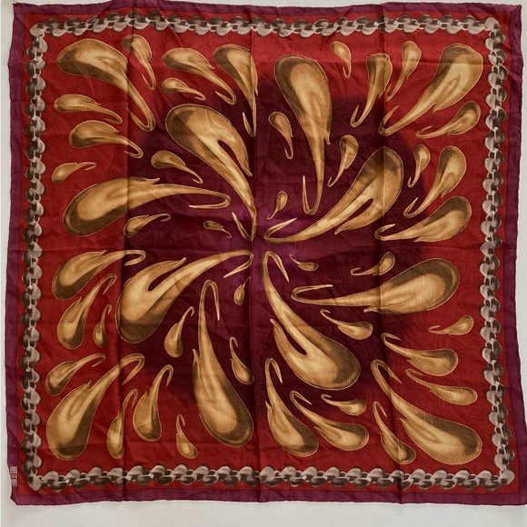 Large Paisley Silk Scarf, Terracotta, Burgundy, Gold, Jaquard, NWT - Picture 8 of 9